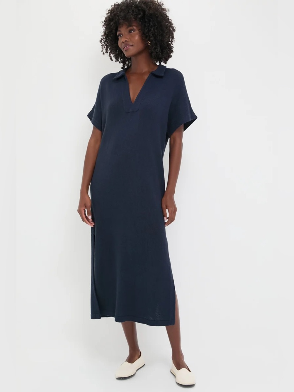 Pomander Place Maren Knit Polo Midi Dress in Navy Blue Size M/L